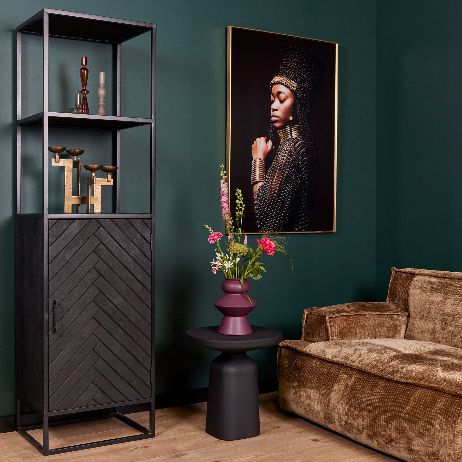 Boekenkast New York | Mangohout en metaal  | 1 deur