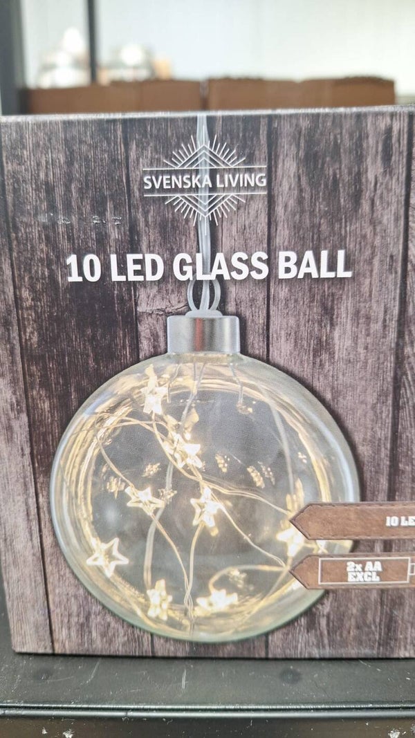 Glasbal 10cm draad ster 10LED 2xAA