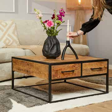 Salontafel Denver | Mangohout en metaal |  80×80 cm