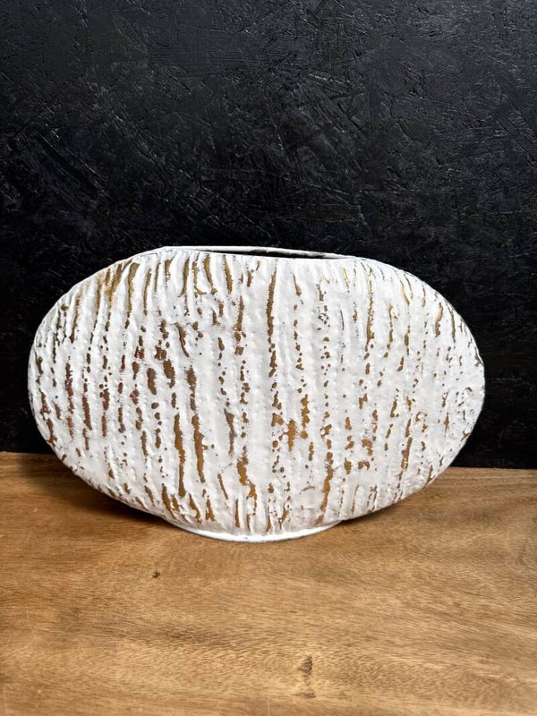 Metal White/Gold Oval Vase