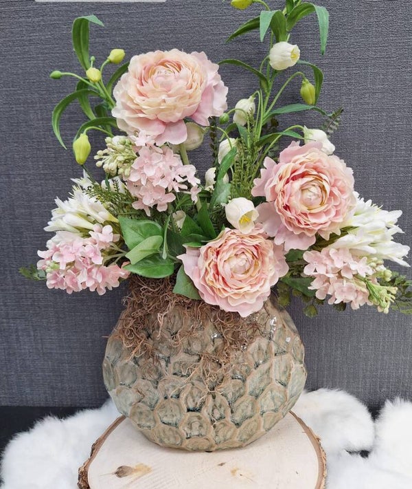 Boeket nr. 7 | Kunstbloemboeket Roze | Decoratieve vaas | Romantisch