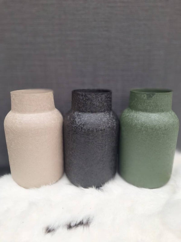 Decoratief vaasje | Crème, groen en zwart | Craquelé