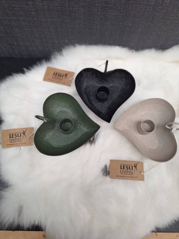Kaarsenhouder Hart | Crème, groen of zwart |