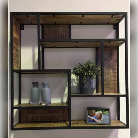 Metalen Wandrek vierkant mangohout en metaal 75 cm