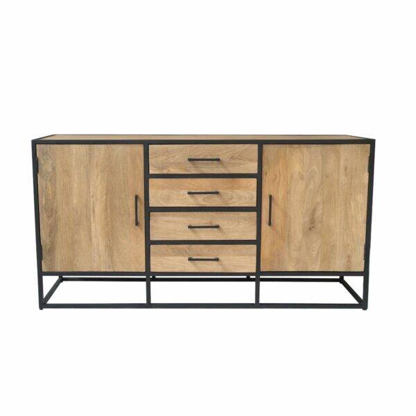 Dressoir Dakota 165 cm – Mangohout & Zwart Metaal | Stoer Design