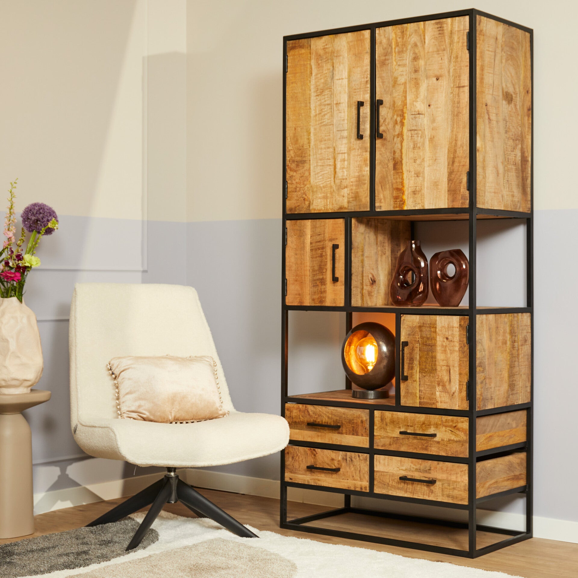 Vakkenkast Denver | Mangohout en metaal  | 90 cm