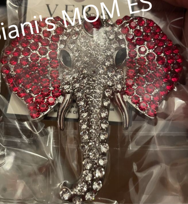 Red Rhinestone FACE Elephant Pin