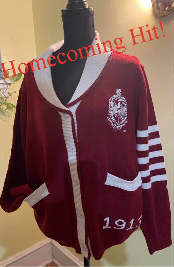 New! Crimson & Cream Cardigan 2024