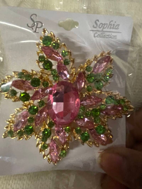 Lg Pink and green Crystal brooch