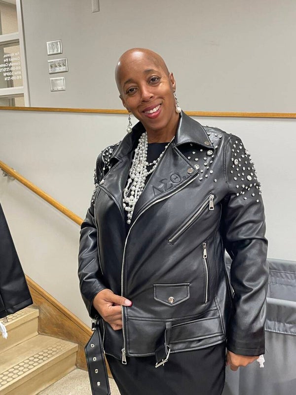BLK Leather Jacket with Stones