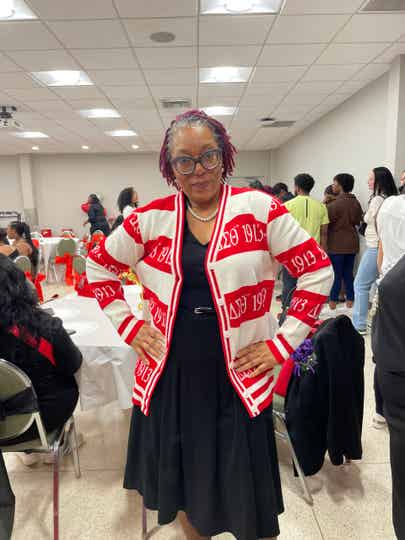 1913 DST -Red & White Striped Cardigan