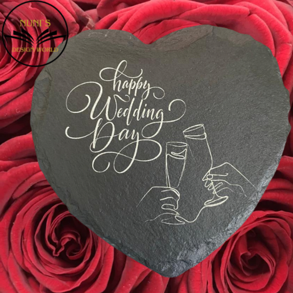 Personalisierte Hochzeit Untersetzer Herzform  Laser graviert Schieferstein 6-teliges -Set