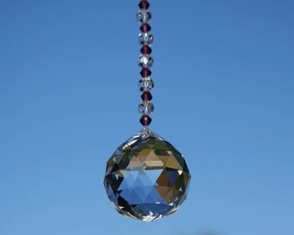 Clear and Purple Crystal Suncatcher 30mm