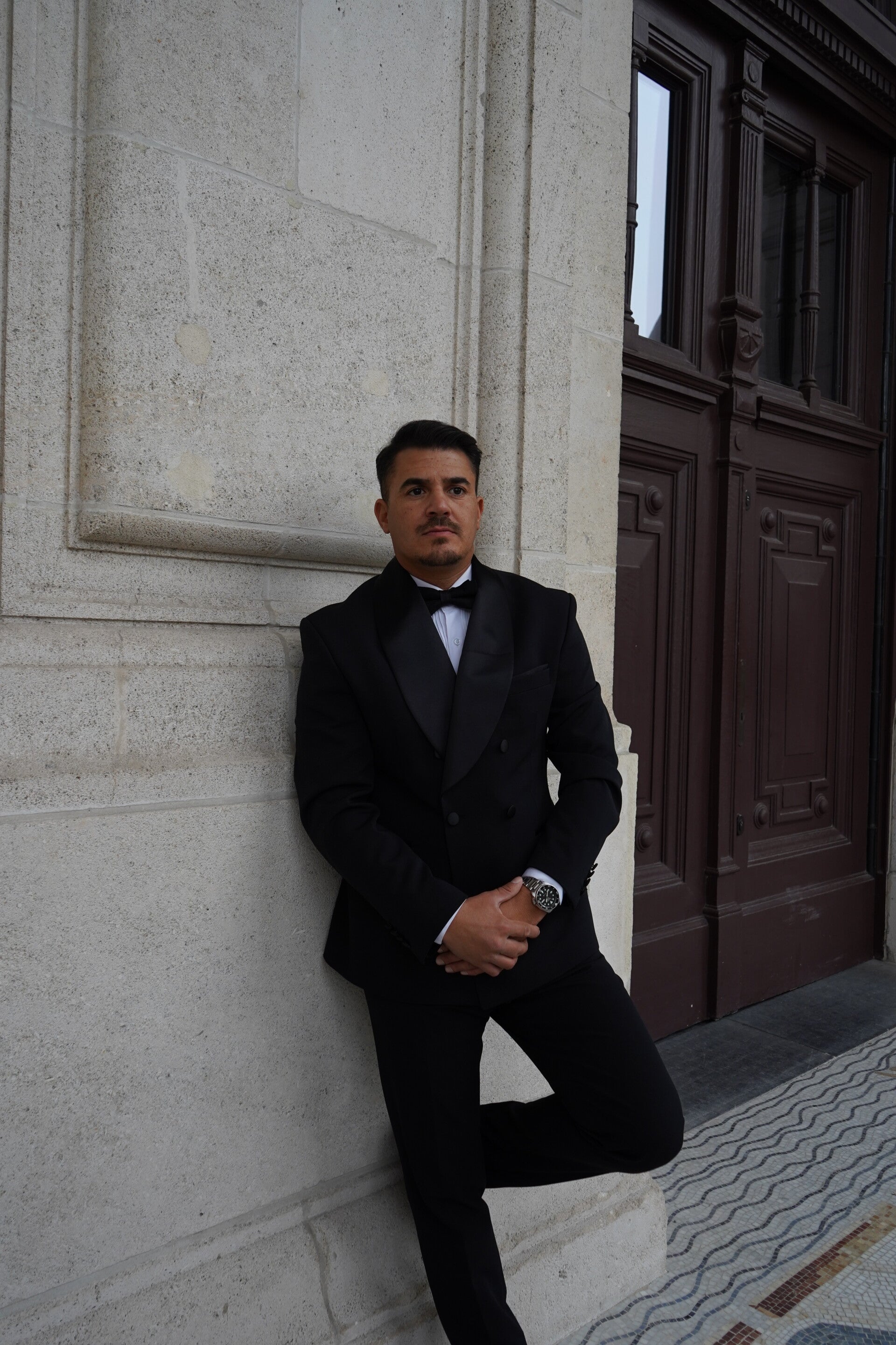 Rent-Black Satin-Finished Double-Breasted Tuxedo