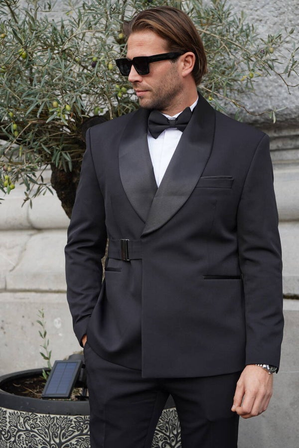 Rent-Black Tuxedo with Satin Lapels & Belt Closure