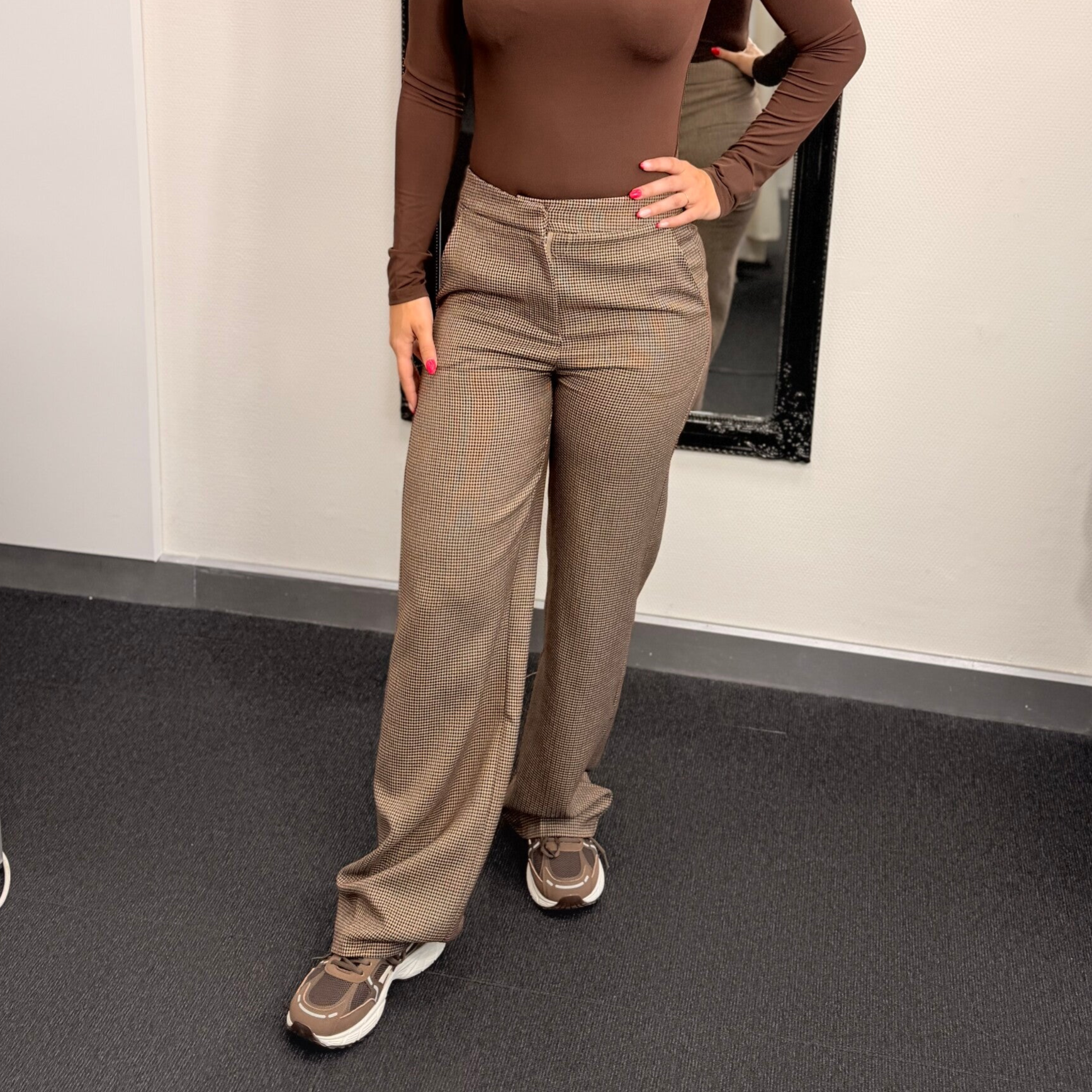 Geruite Wide Leg Broek – Bruin