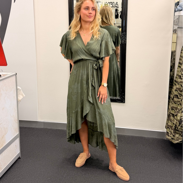 Summer Wrap Dress – Olive Green (One Size)