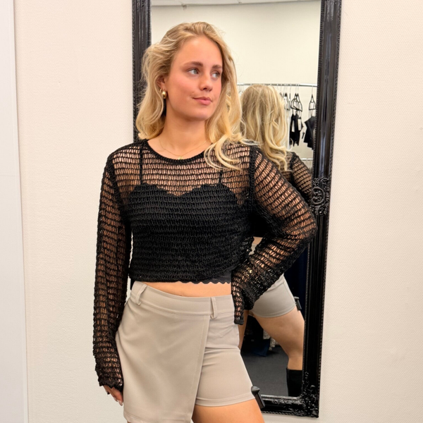 Zwarte Transparante Mesh Top one size