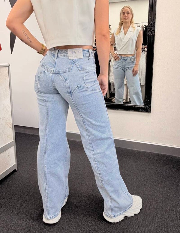 Light Blue Detail Wide Leg Jeans