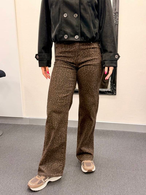 Brown Leopard Wide Leg Jeans