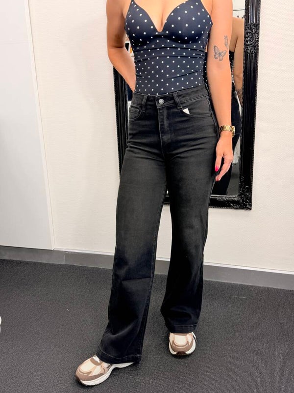 High Waist Wide Leg Jeans – Zwart