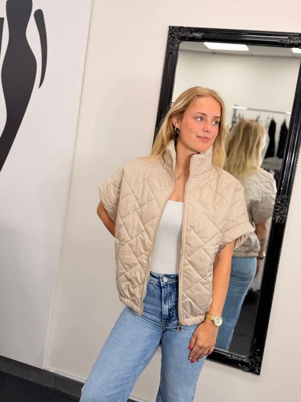 Quilted Puffer Gilet – Beige