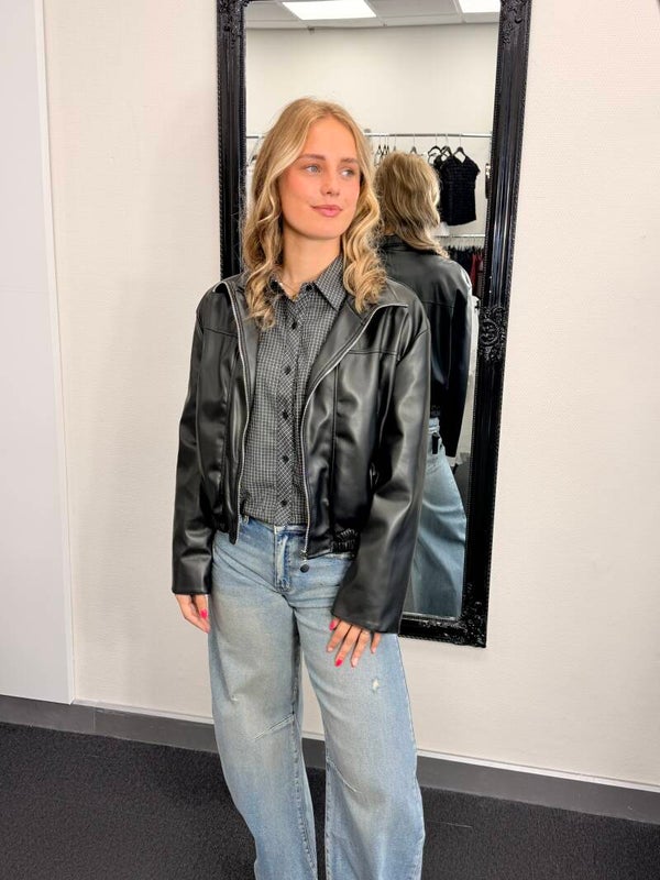 Faux Leather Bomber Jas – Zwart