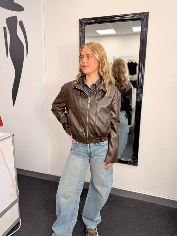 Faux Leather Bomber Jas – Bruin