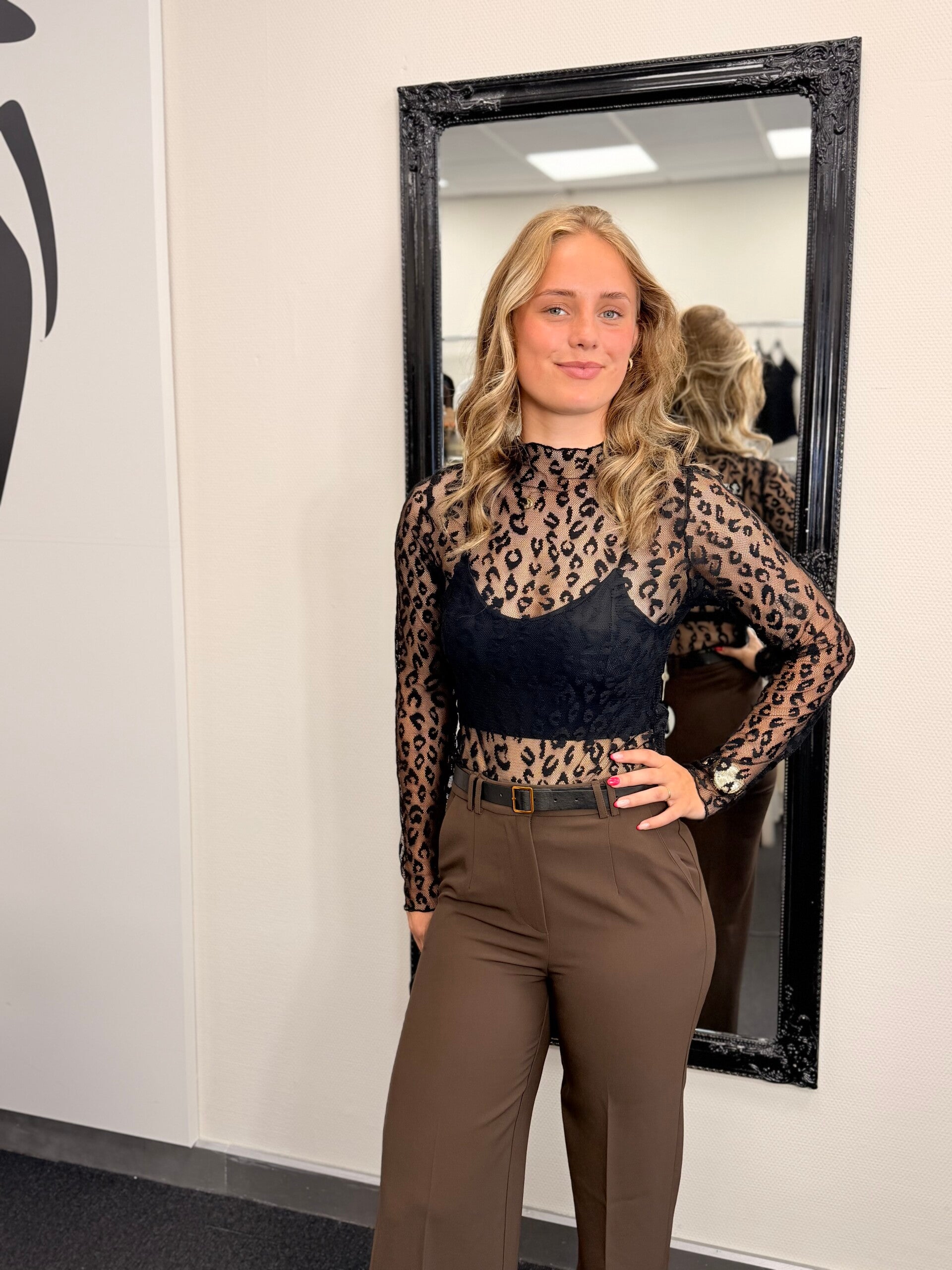 Leopard Mesh Top – Zwart