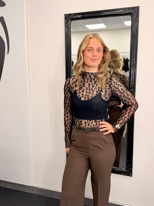Leopard Mesh Top – Zwart