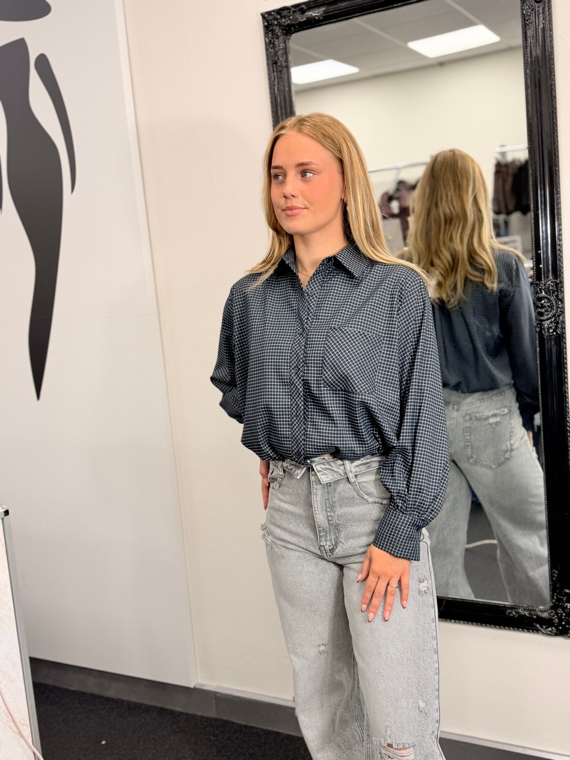 Geruite Blouse – Donkerblauw