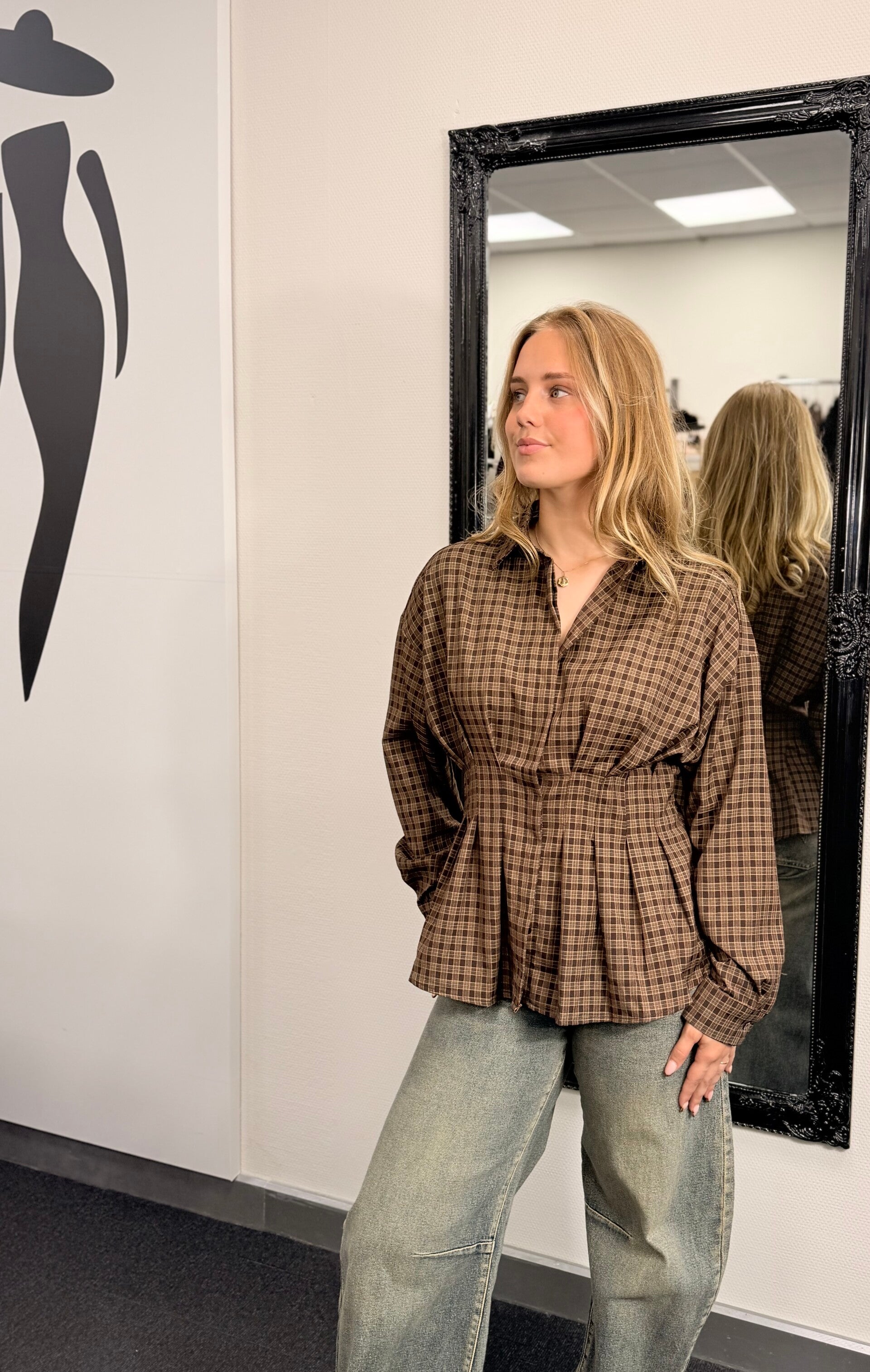 Blouse Bruin Geruit met Taille