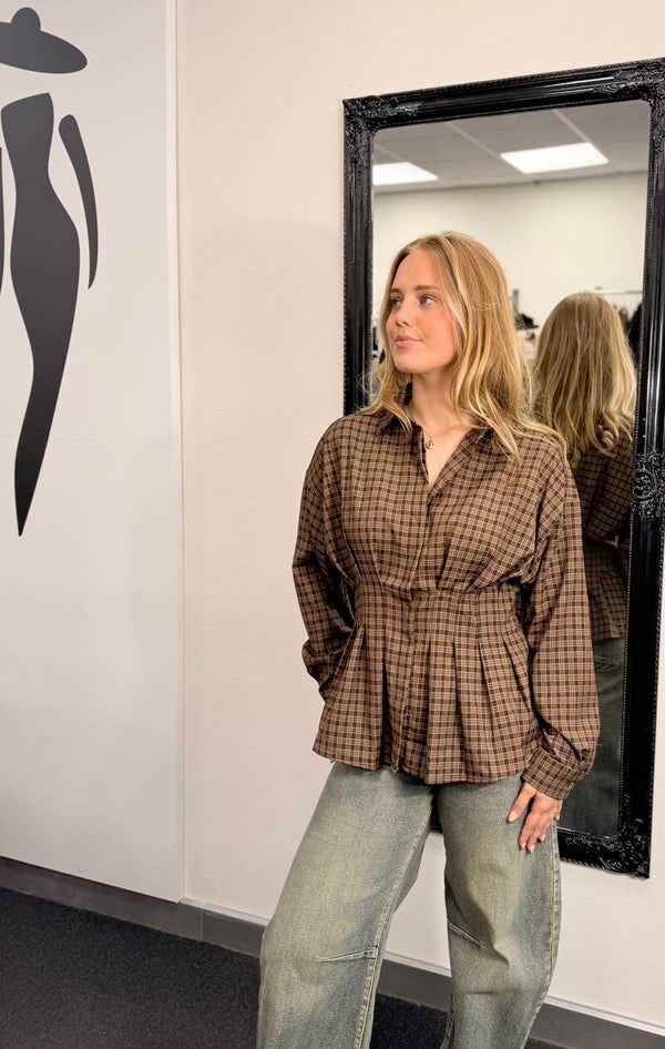 Blouse Bruin Geruit met Taille