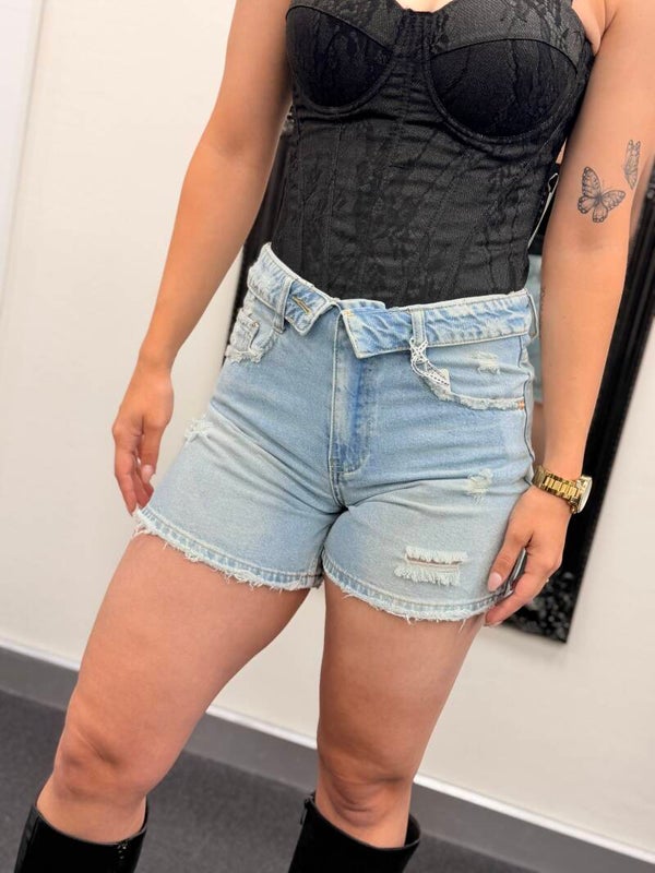 Denim Short Lichtblauw Destroyed