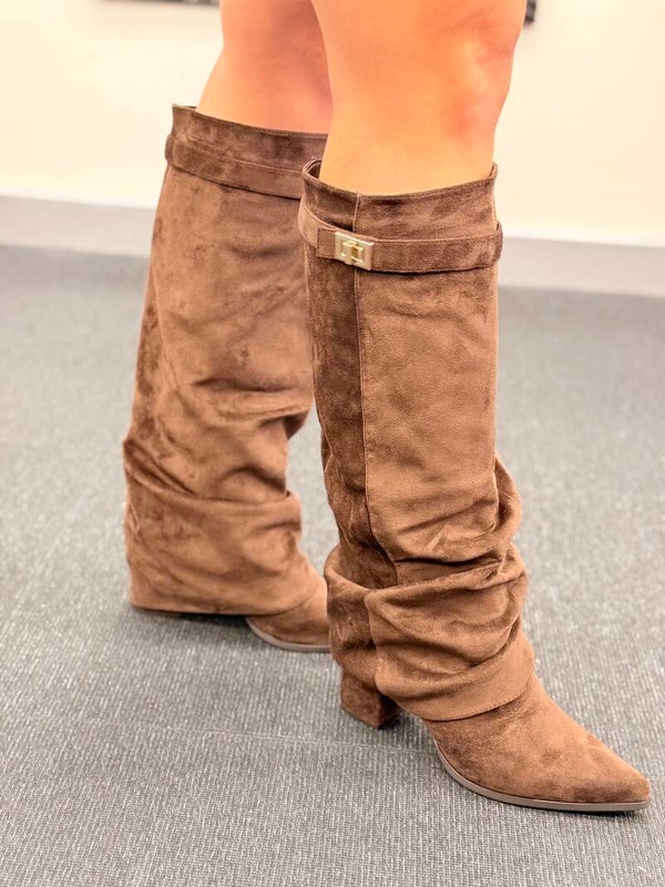 Dames Slouchy Kniehoge Laarzen – Bruin Suède Look