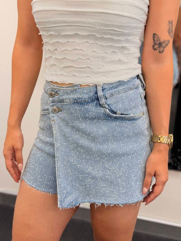 Strass Denim Skort Lichtblauw
