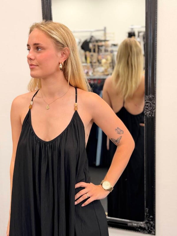 Zwarte Maxi Jurk met Kralendetails