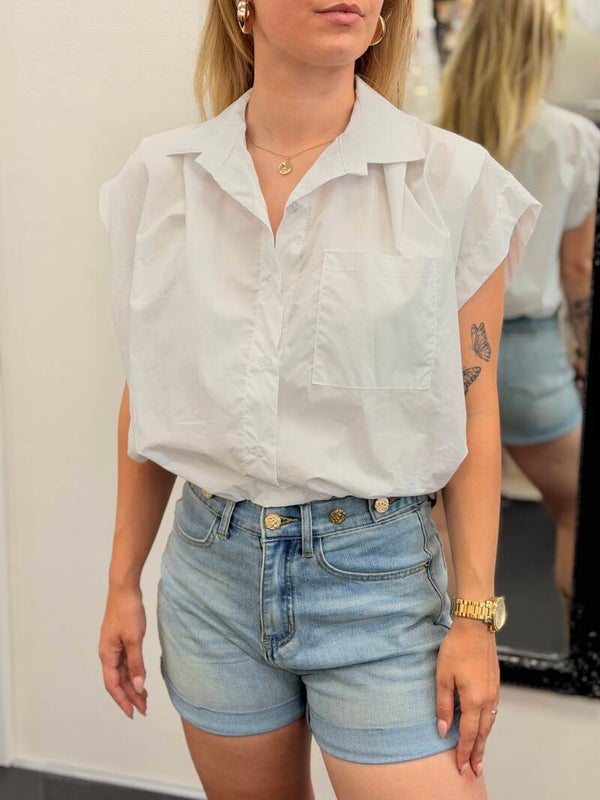 Witte Ballonblouse met Elastische Taille