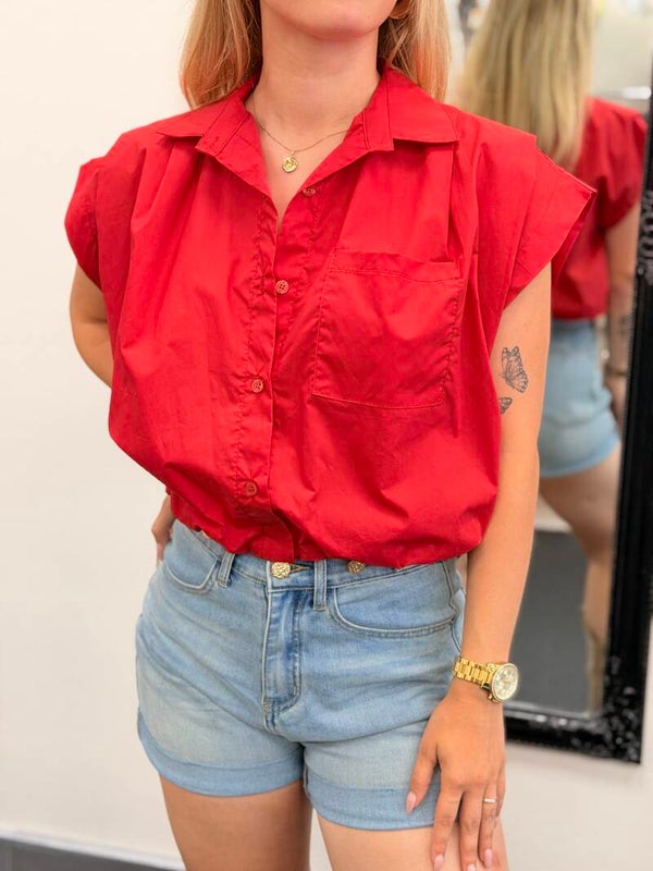 Rode Ballonblouse met Elastische Taille