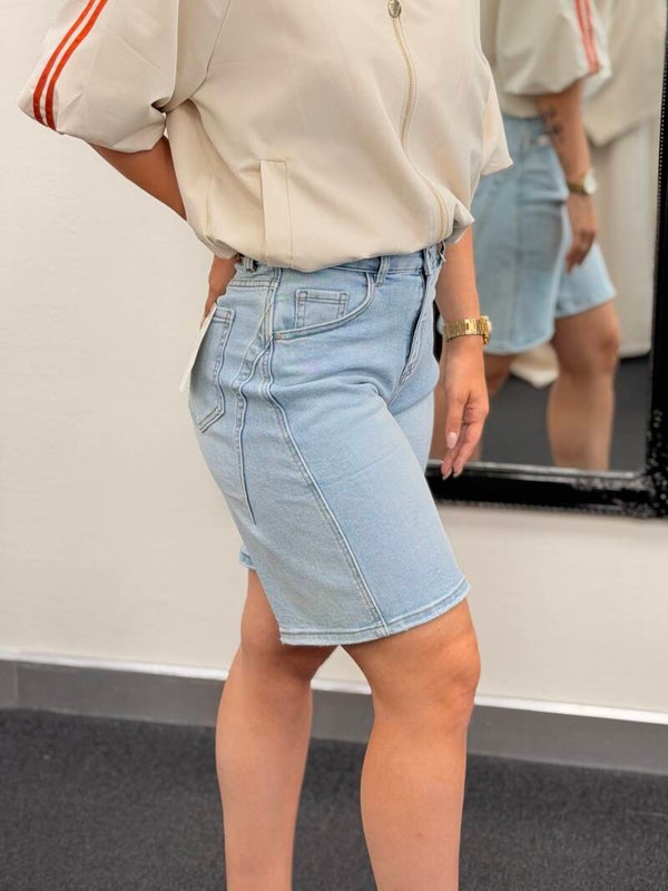 Stretch denim bermuda dames – Lichtblauw