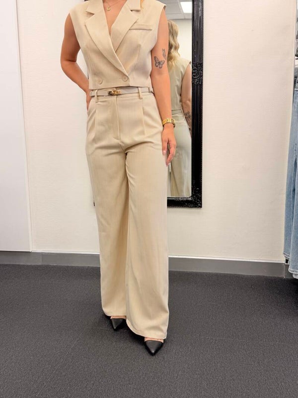 Beige Wide Leg Pantalon