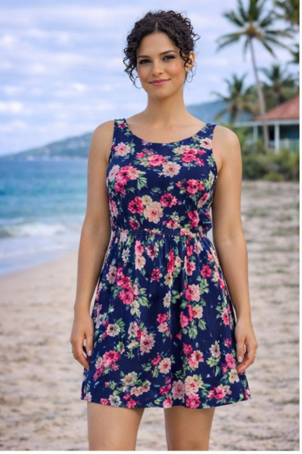 Robe fleurie fond bleu marine – Taille XXL