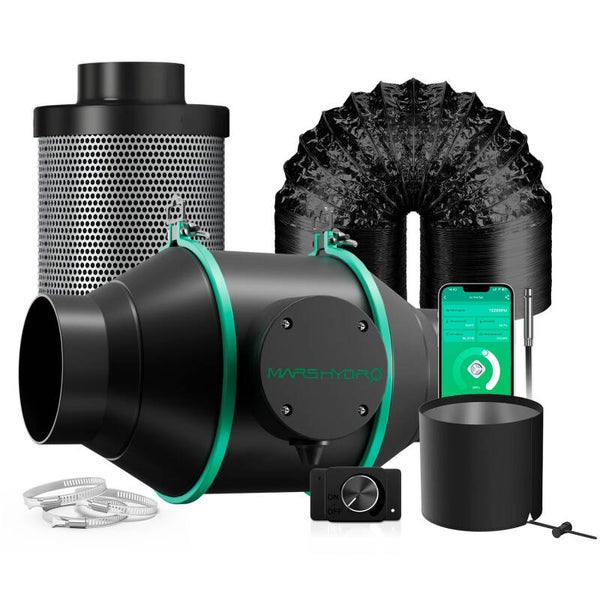 Mars Hydro iFresh 4″ (100mm) Smart Inline Duct Fan and Refillable Carbon Filter Combo