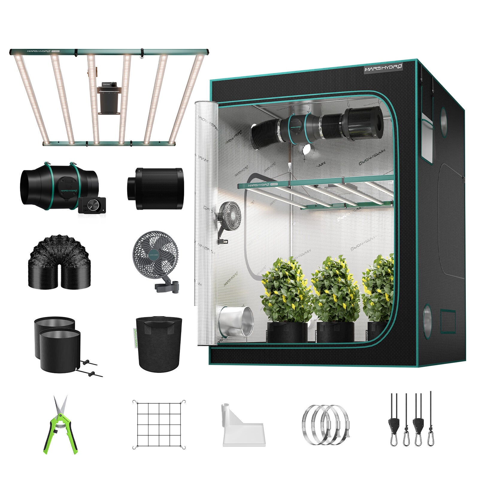 Kit completo grow box Mars Hydro FC6500 | Lampada LED da 730W + Grow box indoor 150x150 cm