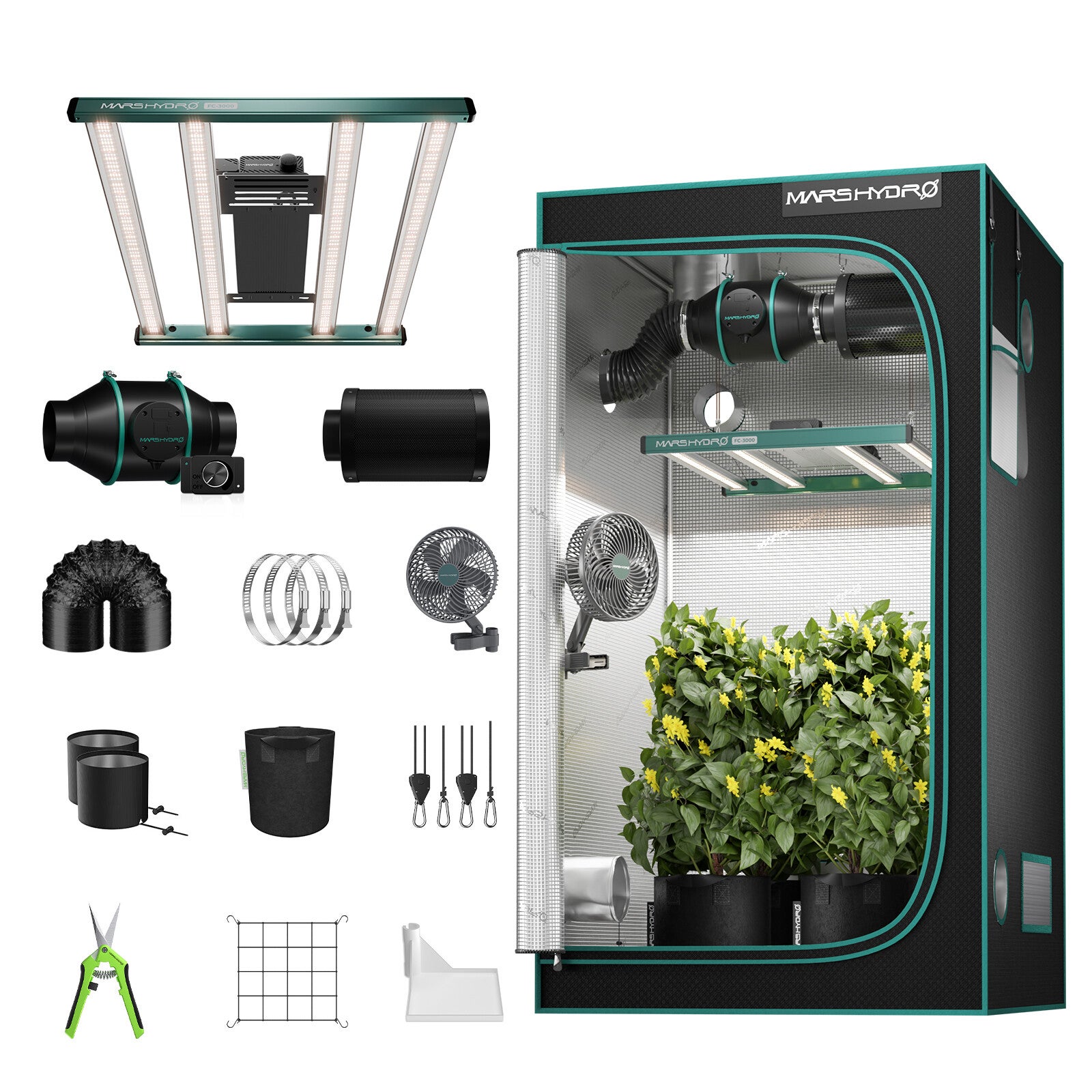 Kit completo growbox Mars Hydro FC3000 | Lampada LED da 300W + Grow box indoor 100x100x180 cm
