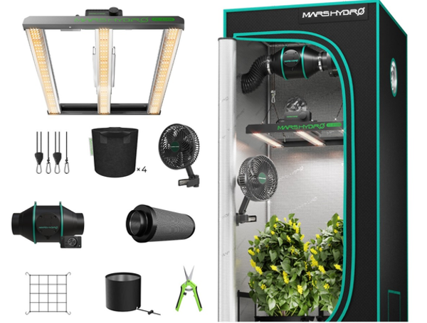 Mars Hydro FC-E1500 (Chip: Bridgelux) Kit Grow Box completo: 150W LED Grow Light + 80x80x160cm Grow Box Kit
