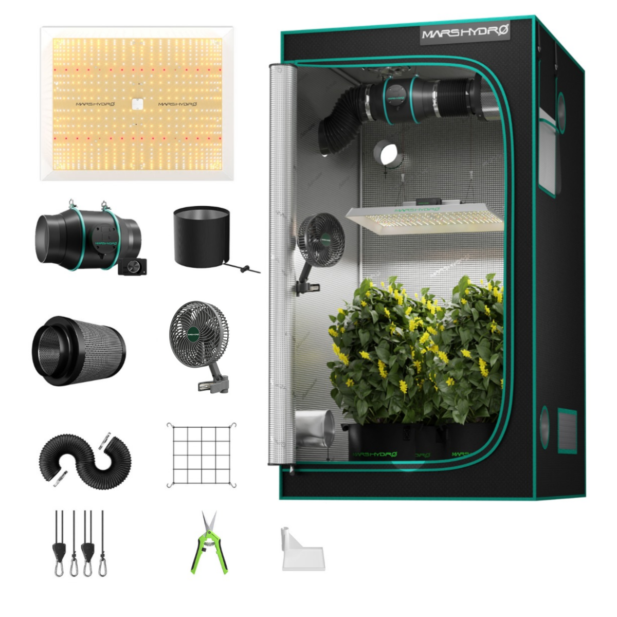Mars Hydro TSW 2000 Grow Box completo: 300W LED Grow Light + 120x120x200cm Grow Box Kit