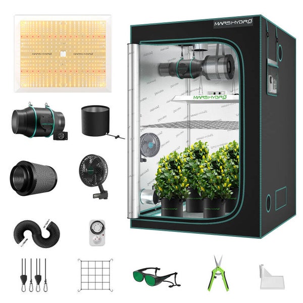 Mars Hydro TSW 2000 Grow Box completo: 300W LED Grow Light + 120x120x200cm Grow Box Kit