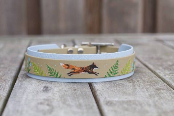 Ready to ship / 38mm wide Biothane fox and flowers collar