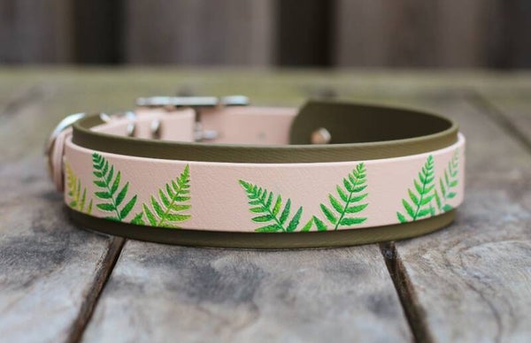 Ready to ship - 38mm wide Biothane collar with green ferns